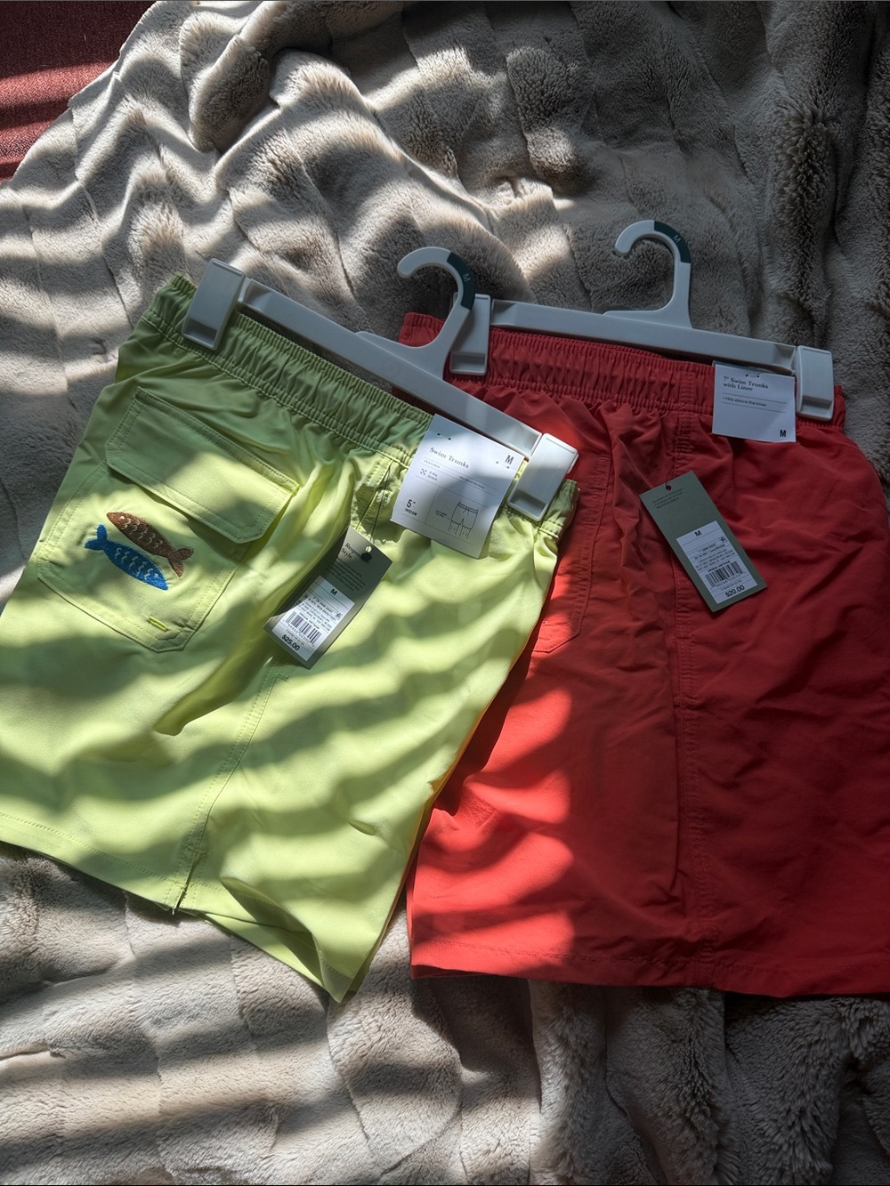 Goodfellow & Co Men’s Swim Trunks in Lime Green and Coral